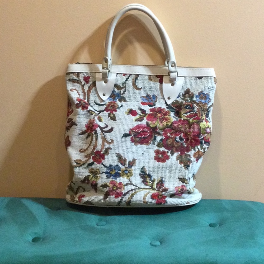 Vintage Floral Needlepoint Carpet Bag